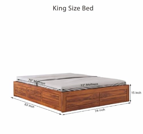 Image of Amazon Brand - Solimo Solid Sheesham Wood King Size Bed with Box Storage | Wooden Double Bed Cot Without Headboard | Storage Bed Frame for Bedroom Furniture (Natural Finish)