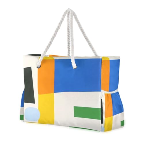 Abstract Geometric Large Beach Bag, Travel Tote Bag Zippered, Water Resistant Family Size for Seaside, Shower Stall, Swiming Pool