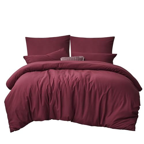 RUIKASI Bettwäsche 200x200 Rot 3teilig - Burgundy Mikrofaser Bettwäsche-Sets Oeko-TEX… – Ansicht 7