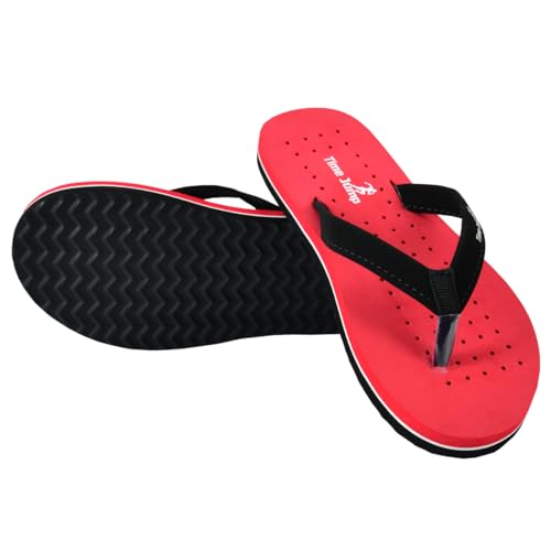Image of Perforated Flip Flops, Burgundy with Black Straps, Casual Beach Sandals