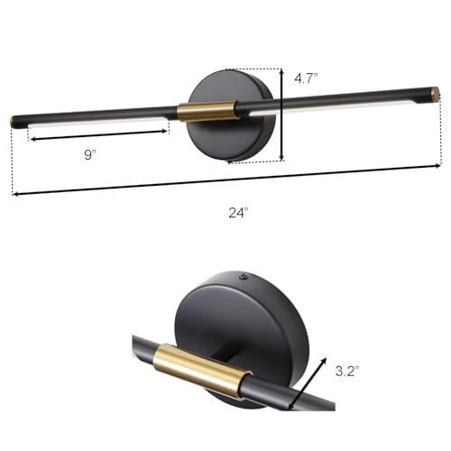 COTULIN 360° Rotatable LED Vanity Light Bar for Bathroom,24 Inch Black Gold Light Fixtures Over Mirror,Modern Bathroom Sconces Wall Lighting 4000K 8W Picture Light by COTULIN - Used condition - Image 3