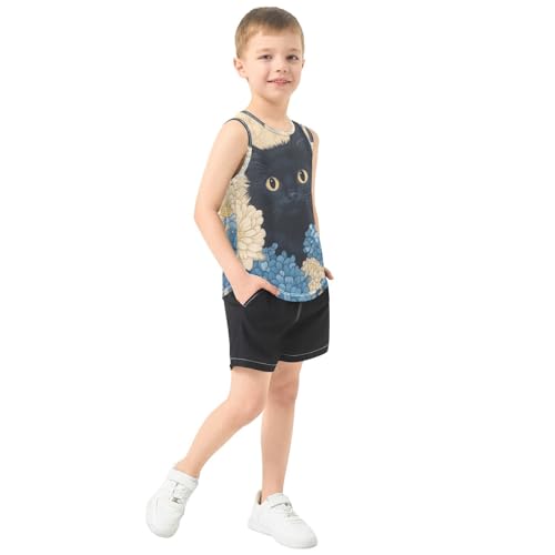 Bolaz Boys Athletic Quick Dry Tank Top Sleeveless Workout T Shirts Age 11-15,Daisy and Black Cat4