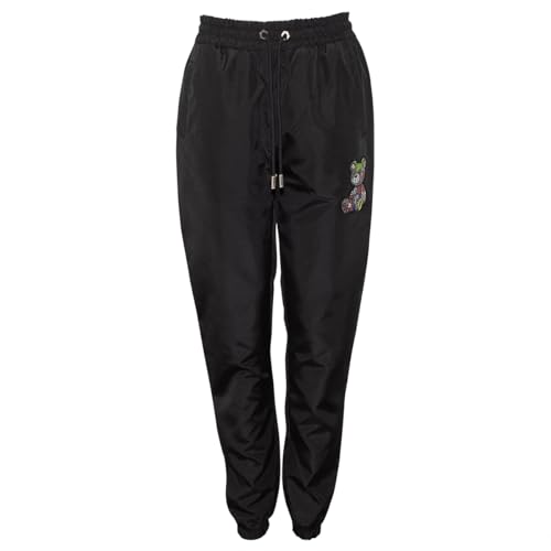 Roberto Geissini Damen Sportpant Graffiti Bear – Stylishe Designer-Hose aus Fliegerseide, Schwarz