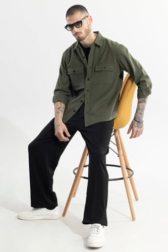 Image of SNITCH Mens Shirt | Full Sleeve Overshirt with Spread Collar & Button Cuffs | Cotton Fabric, Regular Fit, Casual Wear, Streetwear, Flap Pockets