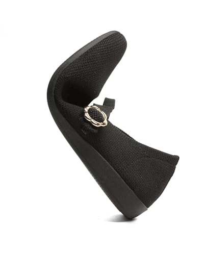 Image of Women's Flats Mary Jane Ballet Flats Comfortable Knit Casual Ballerina Walking Dressy Office Slip-on Shoes with Adjustable Straps