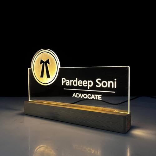 Image of Customized LED Name Plate for Office Desk Table Lamp Name Sign Gift For Advocate Lawyer Wakil Judge Civil High Court Tarazu Size (10 x 6 inch) (For Advocate)