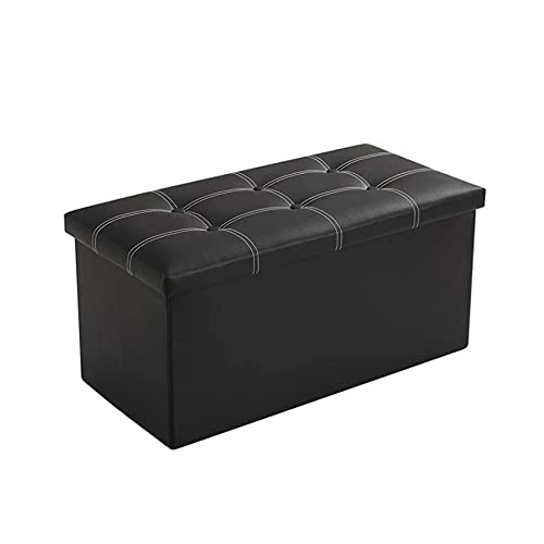 Boîte de rangement pour banc ottoman pliable noir en cuir imperméable - 2