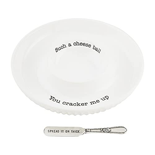 Mud Pie Circa Cheese Ball Dish Set,White, dish 1 1/2' x 9 1/2' dia | spreader 5 1/2'
