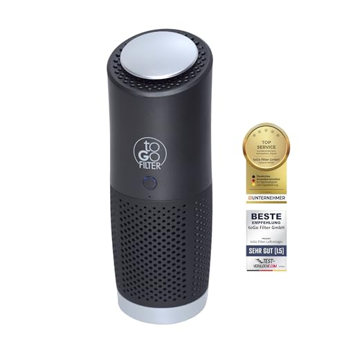 toGo Filter Purificatore d'aria con Batteria, mini purificatore portatile per Tavolo, Auto, Aereo, 3-Strati sistema di filtri con HEPA 13, rimuove 99,9% di Allergi Polline Polvere Odori Fumatori