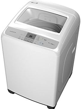 Angled view of the Daewoo DWF-DG241BWW2 washing machine with open lid and control panel detail