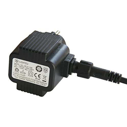 LIGHTEU®, TDC AC/AC Adapter DE-21-12W Steckernetzteil 12V AC 1,75Amp 21VA Trafo mit Verlängerungskabel IP44