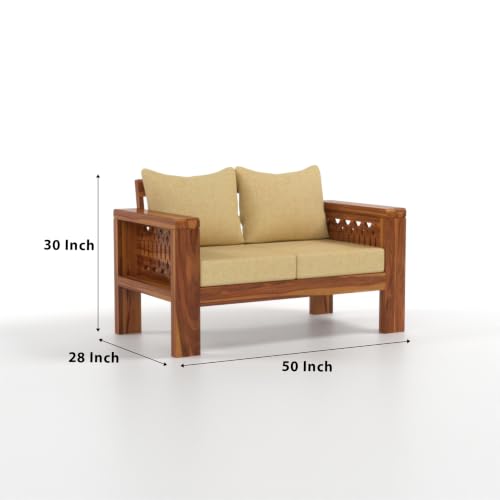 Image of NATRAJ ART & CRAFT Sheesham Wood 2 Seater Sofa Set for Living Room | Wooden Sofa Set for Living Room Furniture (2 Seater, Honey Finish)