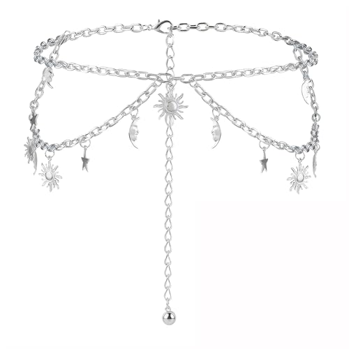 Rugbol RBB0032 Körperkette Silber Mond-Stern Design