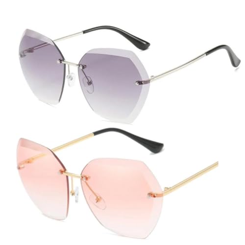 Vintage Rimless Pilot Sunglasses Women Men Retro Cutting Lens Gradient Sun Glasses Female UV400