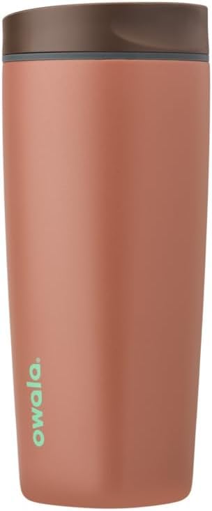 Image of Owala SmoothSip Slider Insulated Stainless Steel Coffee Tumbler, Reusable Iced Coffee Cup, Hot Coffee Travel Mug, BPA Free 20 oz, Cozy Cocoa (Pack of 8)
