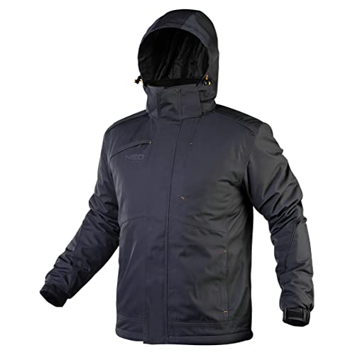 NEO TOOLS Männer Herren Outdoor-Arbeitsjacke Aktivitäten, Dobby, Atmungsaktive material 100% Polyester, TPU-Membranbeschichtung, 5000 mm wasserdicht, verdeckte Kapuze (L)