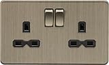 Knightsbridge 13A 2G DP Switched Socket - Antique Brass