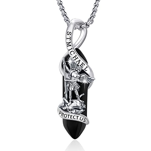 Catholic Religious Patron Saints Necklace for Men Women, 925 Sterling Silver St Michael/St Christopher/Guadalupe/Guardian Angel Pendant with Healing Crystal, Talisman Protection Amulet Jewelry Gifts