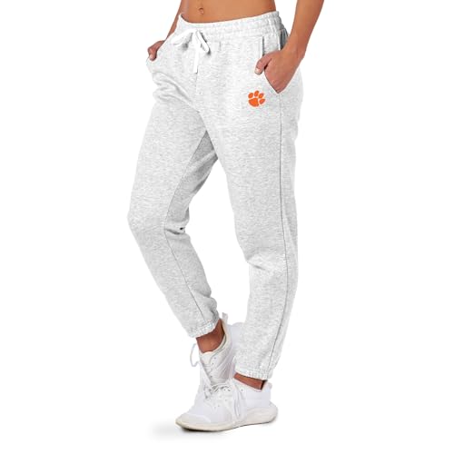 NCAA Clemson Tigers Women's Tapered Joggers with Pockets, Comfort-Fit Lounge Pants, Stretch Athletic Sweatpants for Running, Travel, Yoga, Gym, Workout, Casual Daily Wear, XX-Large Heather Grey