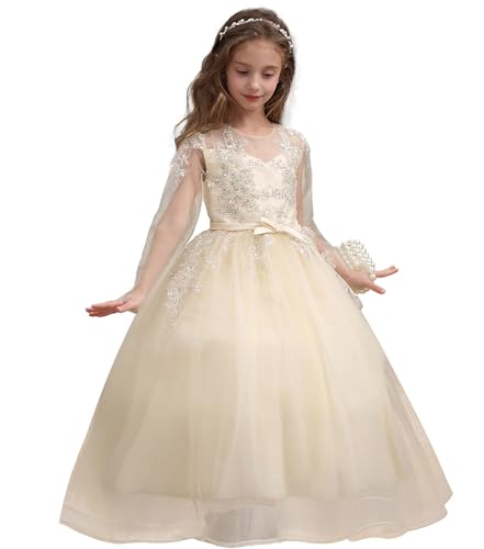 Flower Girl Dress Long Sleeves Princess Tulle Prom Pageant Ball Gown2