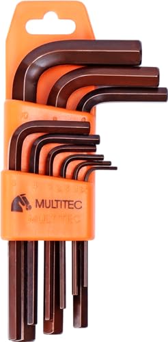 Image of MULTITEC Hex Short Allen Key Set HSLK100 - 9-Piece Metric Sizes (1.5mm to 10mm) with Plastic Holder | Alloy Steel | Hardened & Tempered | Ball End Design | High Torsional Strength