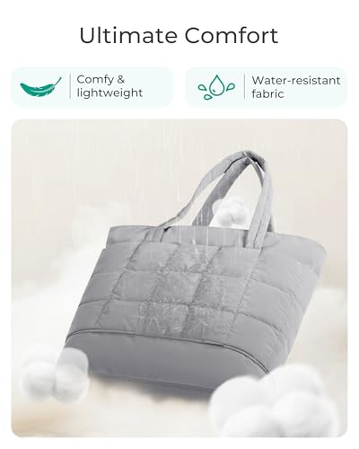 Image of BAGSMART Expandable Tote Bag for Women, Puffer Work Tote Handbag, Quilted Carry On Bag for Travel Gym