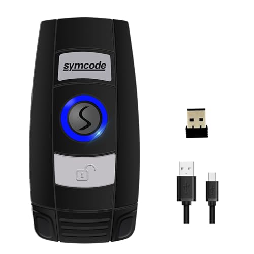 Alacrity Upgraded 2D Industrial Barcode Scanner with Wireless Charging Stand, 1968 Feet Transmission Distance 433Mhz Wireless & Bluetooth 2in1 Barcode Reader, Shock Dust Proof Hands Free, Orange