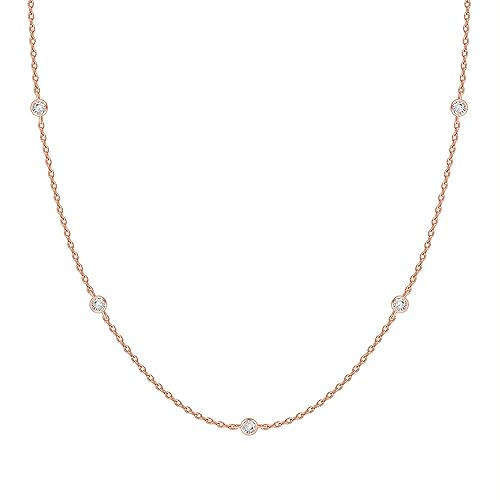 PAVOI 14K Rose Gold Plated Station Chain Necklaces for...