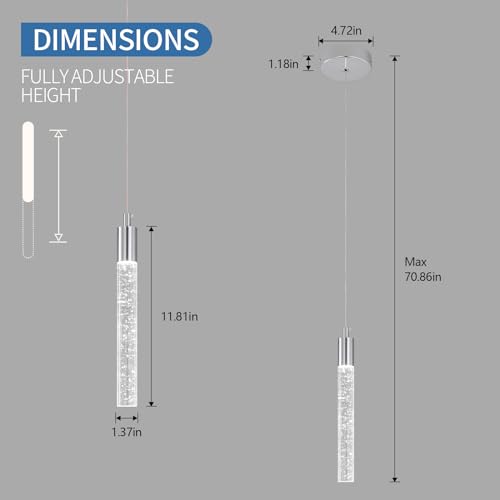 Image of Modern Kitchen Island Pendant Light Dimmable LED Chrome Finish Mini Crystal Pendant Lighting Bedroom Bedside Table Small Pendant Lights(1-Pack)