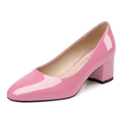Image of SKYSTERRY Women's Low Heel Dress Pumps Shoes 2 Inch | Low Chunky Block Heel Pumps, Closed Round Toe Heels, Patent Leather Office Work Wedding Pumps Shoes