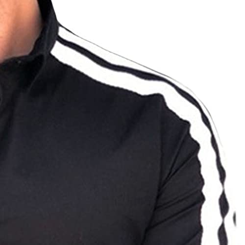 Men's Ribbon Decorated Slim-fit Long Sleeve Shirt Lapel Contrast Color Shirt Vintage Striped Lightweight Shirts3