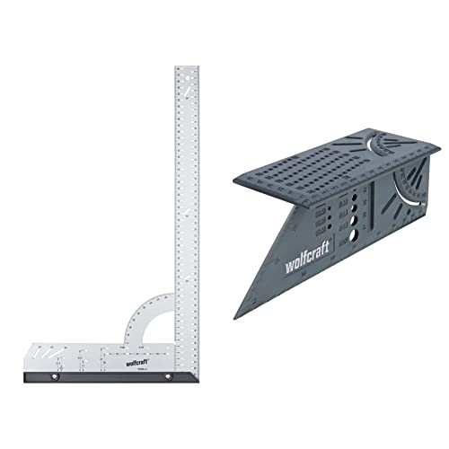 wolfcraft 5206000 Equerre Multifonction | Equerre de menuisier 4-en-1 | Longueur 500 mm & 5208000 Équerre 3D d'onglet | Traçage angle de 45° à 90° | 150 x...