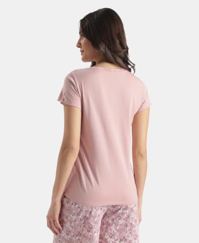 Image of Jockey RX12 Women Micro Modal Cotton Relaxed Fit Solid V Neck Half Sleeve T-Shirt