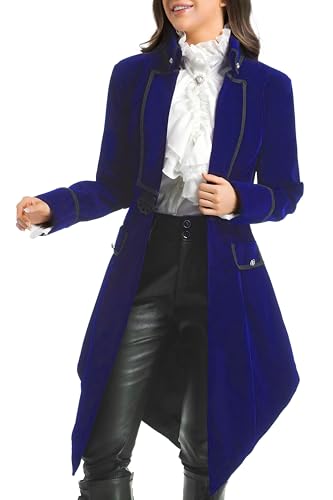 DRTES Womens Steampunk Jacket Pirate Gothic Renaissance Medieval Victorian Tailcoat coat Halloween Costume Clothes Blazer (Sapphire Blue X-Large)
