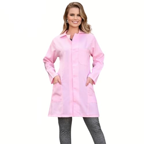 Kit 2 Jaleco Oxford Feminino Acinturado Bolso Solto ROSA E PRETO M