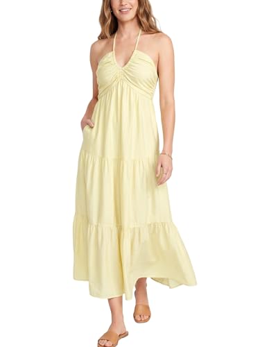 Image of Women's Casual Halter Tiered Vacation Maxi Dress with Pockets