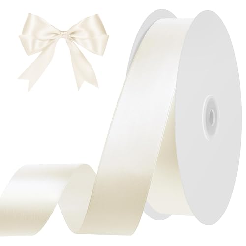 Image of woric Ivory Ribbon 1 Inch 50 Yards Cream Satin Ribbon for Bows Crafts Home Decor Flower Bouquet Gift Wrapping Wedding Bridal Shower Decorations