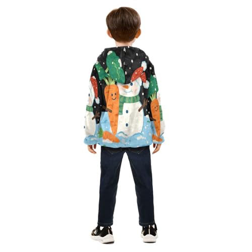 Carrot Snowman Wearing Santa Hat Toddler Fleece Jacket Girl Boys Hooded Fleece Jacket Coat Warm Outwear Zip-up 3-10T4