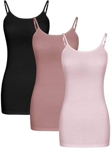 Image of WILLBOND 3 Pieces Women Basic Long Tanks Adjustable Spaghetti Strap Camisole Top