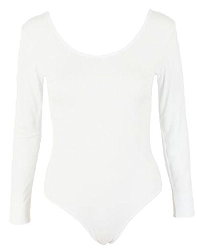 COMMENCER Women's Long Sleeve Stretch Leotard Gymnastics Bodysuit White-M/L