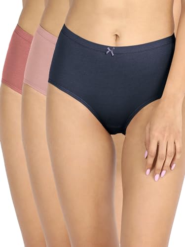 Image of NYKD Cotton Anti-Microbial Panties for Women, Seamless, Full Brief, Stretch Full Coverage with Inner Elastic Panty (Combo Pack of 3) Full Brief, NYP104, Peacoat, Withered Rose, Windsor Wine, S, 3N