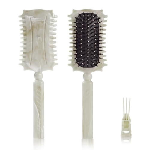 Cepillo Defnidor de Rizos Profesional, Cepillo Curly para Formar y Definir Rulos, Reduce Tirón, Frizz y Separación - Bordes Suaves - Unisex (Beige, Con garra limpiadora)
