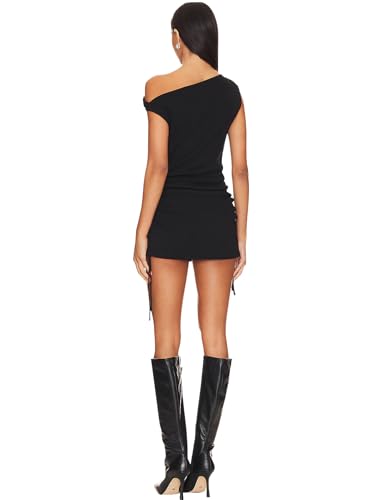 Azhong Women's Summer Bodycon Mini Dress Sexy One Shoulder Side Drawstring Ruched Party Cocktail Y2K Dresses3