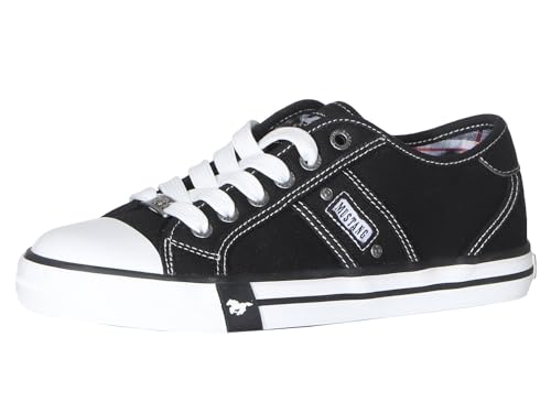 MUSTANG Damen Schuhe Sneakers Low-Top Canvas Schnürschuhe sportliche Stoffschuhe 26M024200730 Black (00001) 40