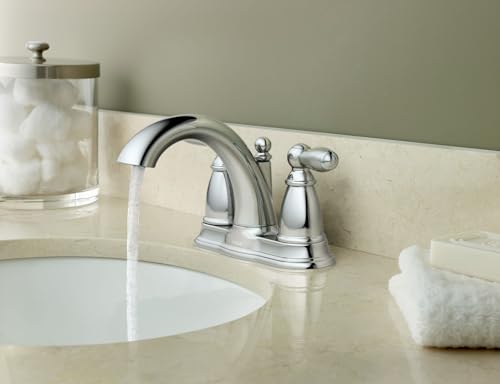 Moen Brantford Chrome Two-Handle Low-Arc Traditional Centerset Bathroom Faucet with Drain Assembly, 6610