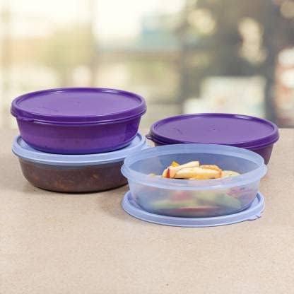 Tupperware Multipurpose Refrigerator SS Bowl Plastic Fridge Container 1 L Pack of 4 Multicolor