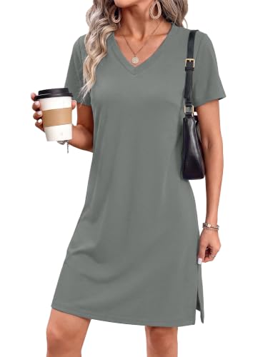 Image of RUMIA Summer Dresses for Women 2026 V-Neck Casual Sundresses T-Shirt Dress