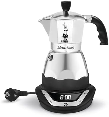 Bialetti 8006363009980 Bialetti Moka Easy Timer 3 tz Electric Coffee machin, Metallic