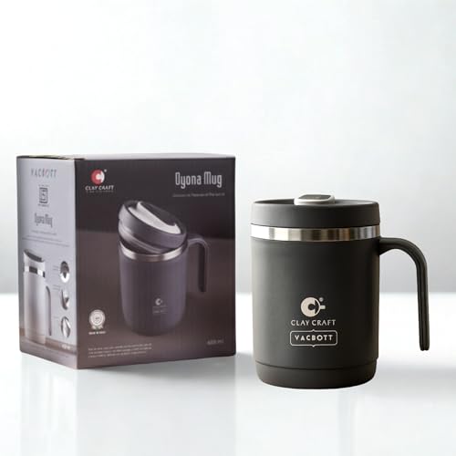 Image of CLAY CRAFT VACBOTT Dyona 400ML (Dark Blue)Premium Stainless Steel Puf-Insulated Flask Mug|304 Food Grade Steel| Long Hrs Hot & Cold|Airtight, BPA-Free, Leak-Proof Travel Mug with Handle| Made in India