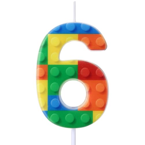 Rossesay Building Block Number 0-9 Birthday Cake Candle Numeral Birthday Sparkler Candles for Building Block Cake Topper for Party Decorations Supplies(Number 6)